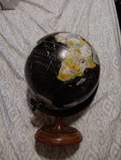 Antique Tabletop World Globe Black Ocean 12”x16” Vintage Great Shape Wood Base