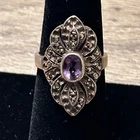 Vintage Sterling Silver 925 Amethyst & Marcasite Statment/Cocktail Ring