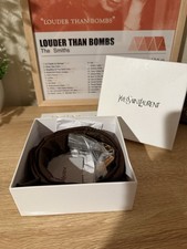 Yves Saint Laurent Women's Leather Belt Black Square Buckle Groaned Leather Sm