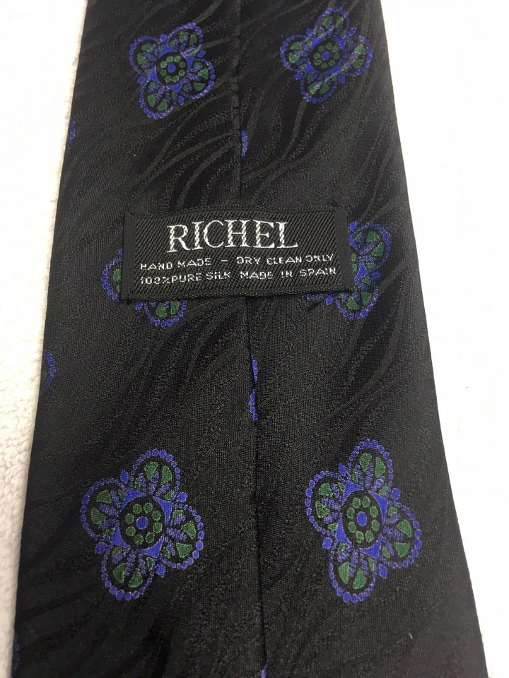 CORBATA RICHEL HOMBRE NEGRA CON AZUL VERDE 3,75 X 58 Foto 4 de 4