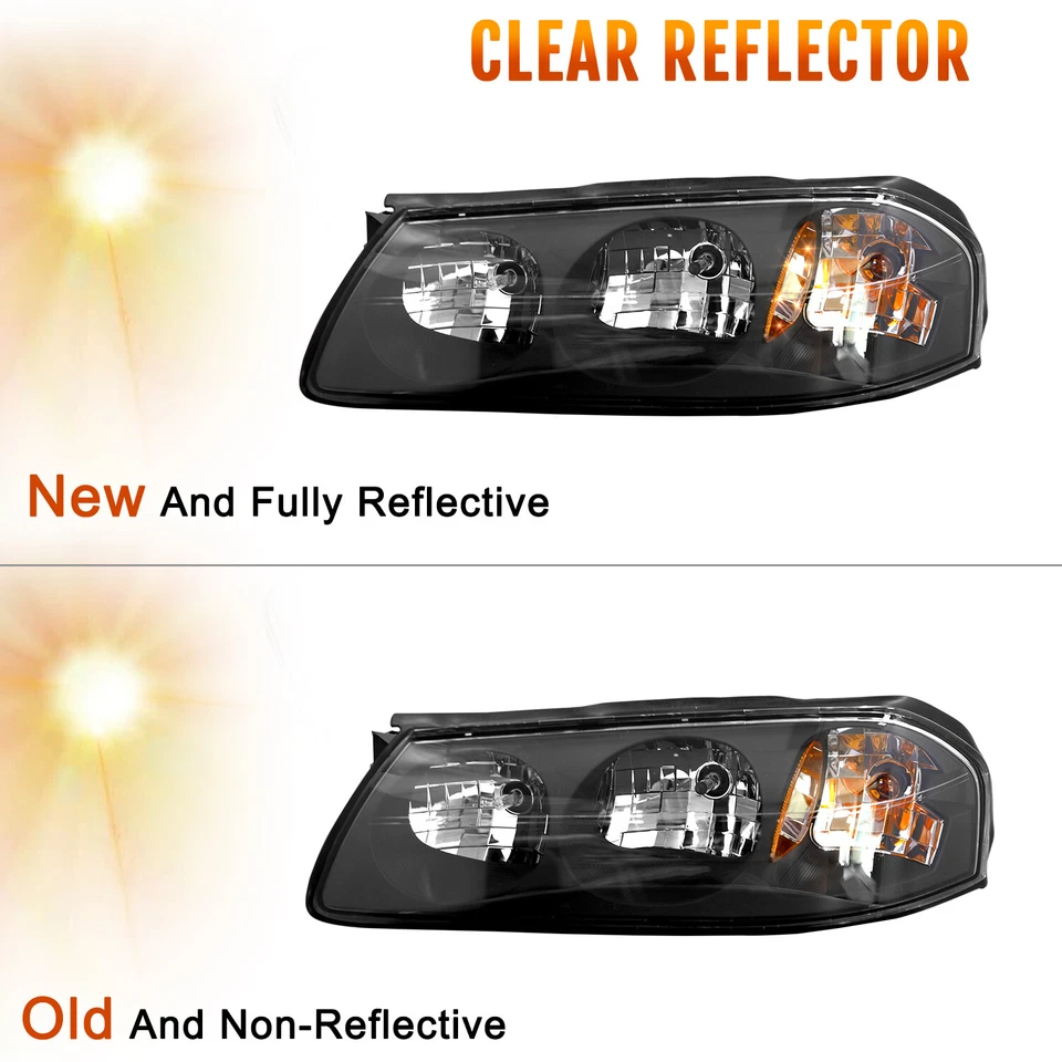 Комплект черных фар головного света для Chevy Chevrolet Impala 2000-2005 годов выпуска с лампочками 00-05 - Изображение 4 из 4