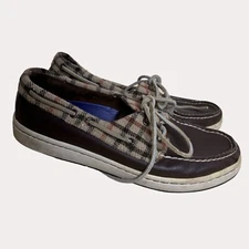 Sperry Top Sider Mens Loafers Boat Shoes Leather Plaid Brown 8 M bv