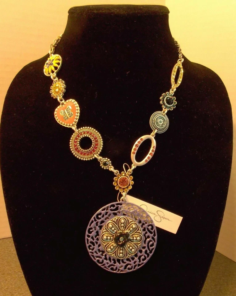 全新 Jessica Simpson HOT Nights 多色水钻 银色链式项链 — 第 2/4 张图片