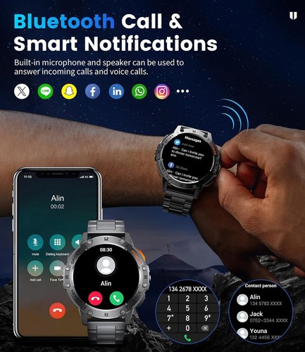 Military Smart Watch for Men Answer/Make Calls, 1.43" AMOLED, LED Flashlight(3 S - Picture 8 of 8