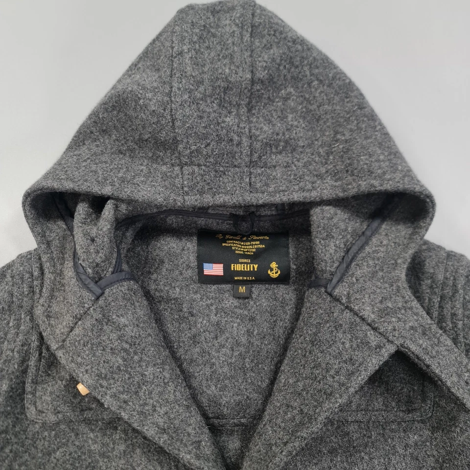 Abrigo de Lona FIDELITY Para Hombre Gris Lana Mediana Con Capucha Hecho en EE. UU. Foto 2 de 4