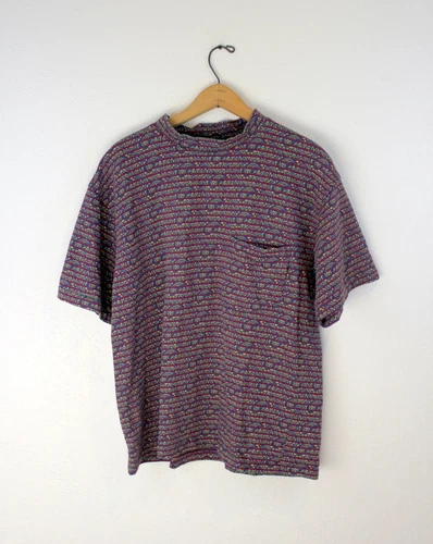 Vintage Gotcha Knit Pocket T-Shirt 80s Paisley Single Stitch Skate Surf Print