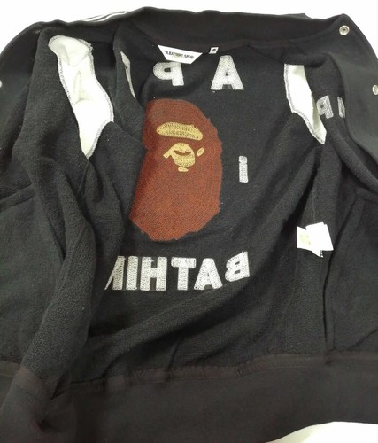 Bape OG Embroidered Ape Head Varsity Jacket VTG Black Size M Nigo Era - Picture 6 of 17
