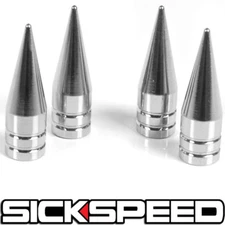 4 CHROME LONG SPIKED VALVE STEM CAPS METAL THREAD KIT SET FOR WHEELS RIM TIRE P2
