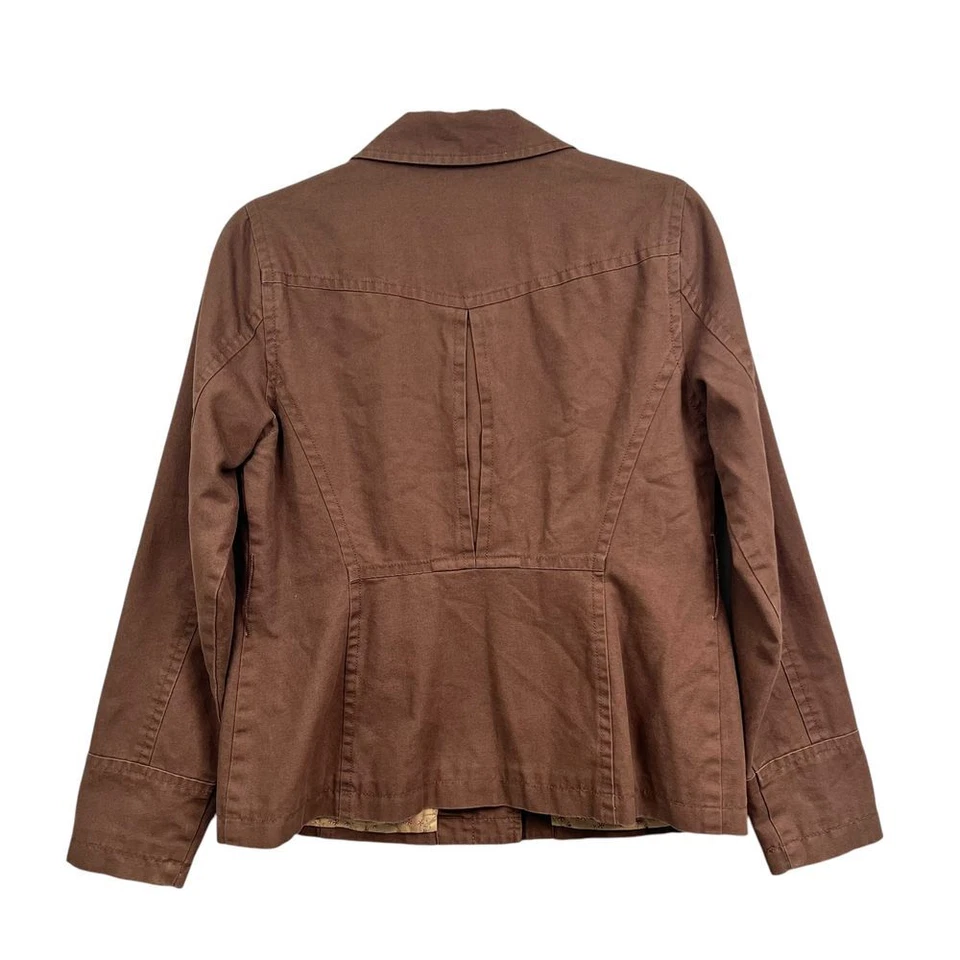 Chaqueta utilitaria militar tallada con volantes para mujer con cuello bolsillos con solapa forrada marrón talla M Foto 4 de 4