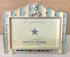 Elegant Baby Silver Plated 6"X4" Picture Frame "Teddy Blue Striped" New