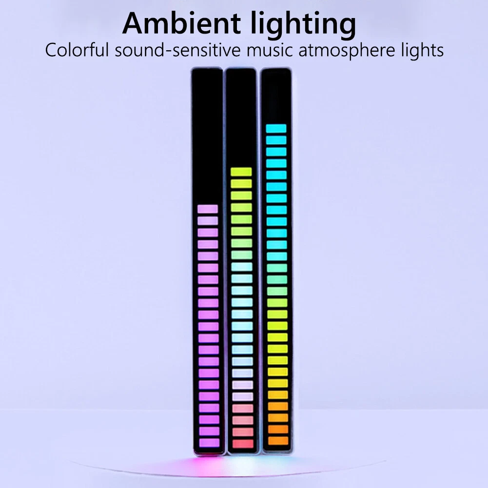 RGB Color 32 LED Sound Control Pickup Rhythm Strips Light Music Ambient Lamp Bar