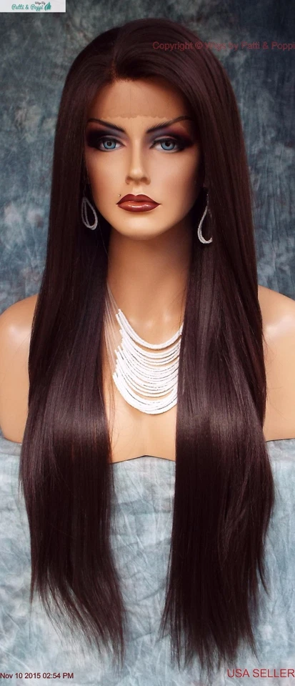 Peluca Larga Recta A Prueba de Calor Encaje Frontal Color #4 Sexy Hermosa Vendedor de EE. UU. 158-1 Foto 2 de 4