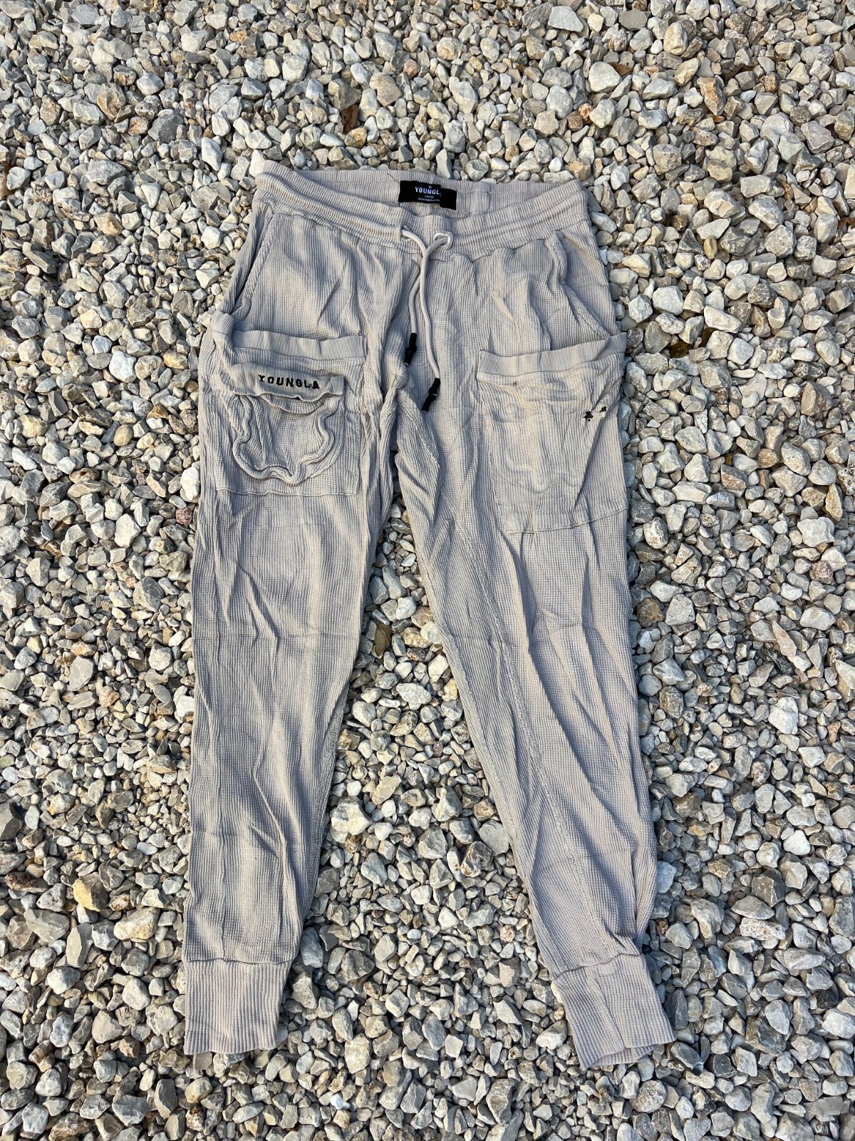 YoungLA Sand Waffle Knit Joggers for Mens Gym Workout Large Sweatpants-image