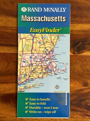 Vintage 1998 Rand McNally Road Map Massachusetts Folded Laminated EasyFinder