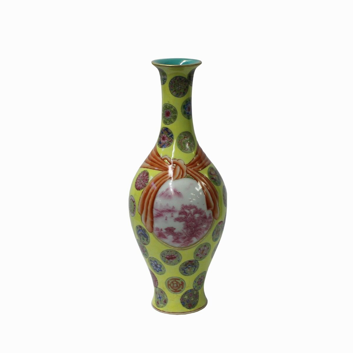 Chinese Yellow Color Ceramic Oriental Scenery Pattern Vase ws956S Chinese Yellow Color Ceramic Oriental Scenery Pattern Vase ws956S