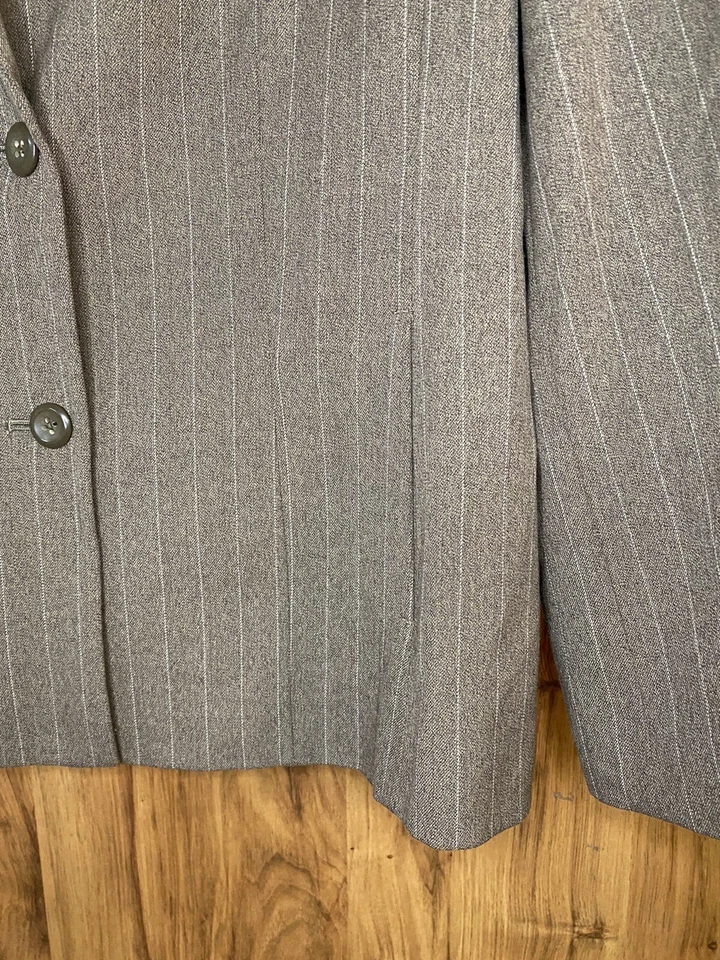 Traje de mujer traje de negocios chaqueta elástica marrón claro forrado a rayas talla 12 Foto 3 de 4