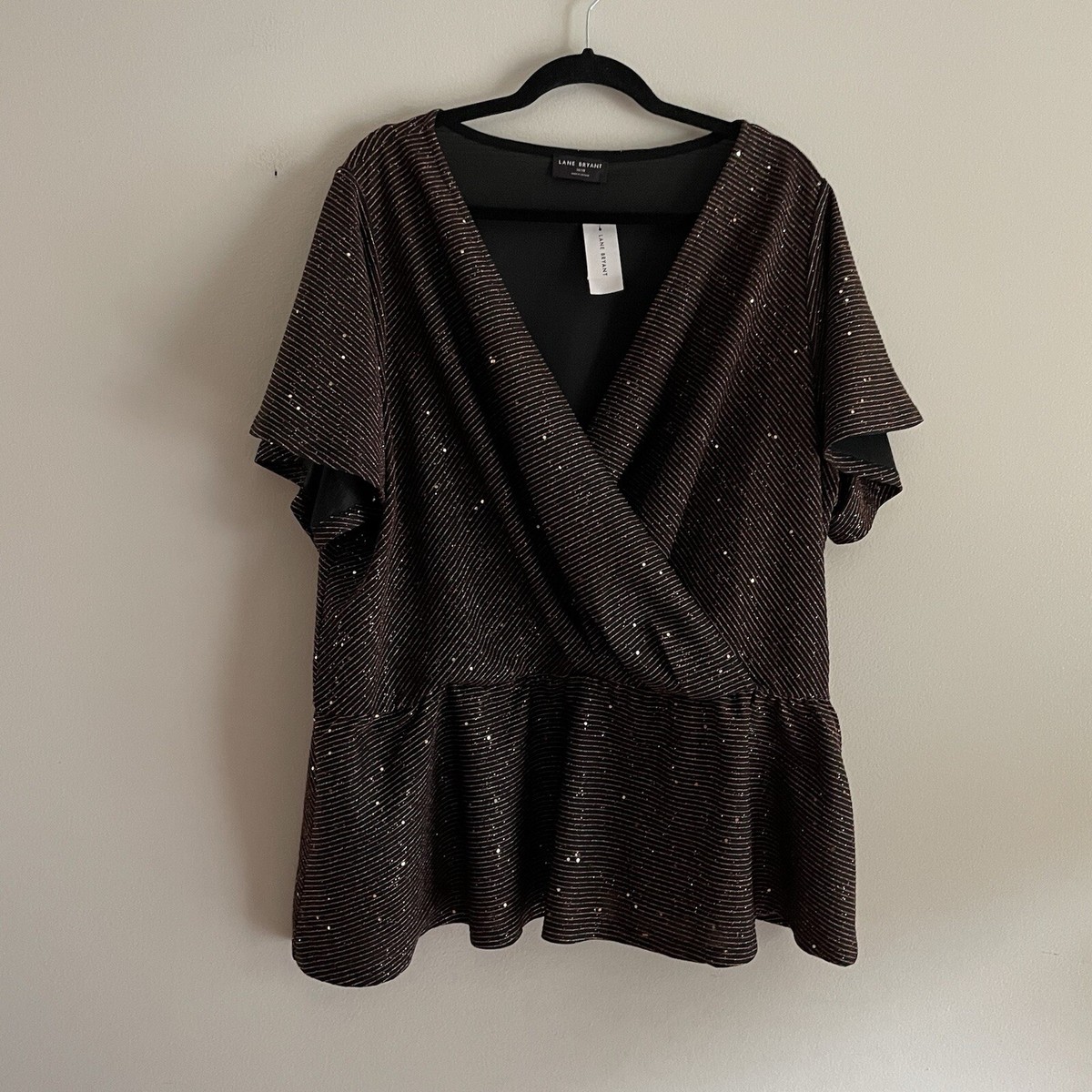 Lane Bryant 26/28 Sequin Metallic Stripe Flutter Sleeve V-Neck