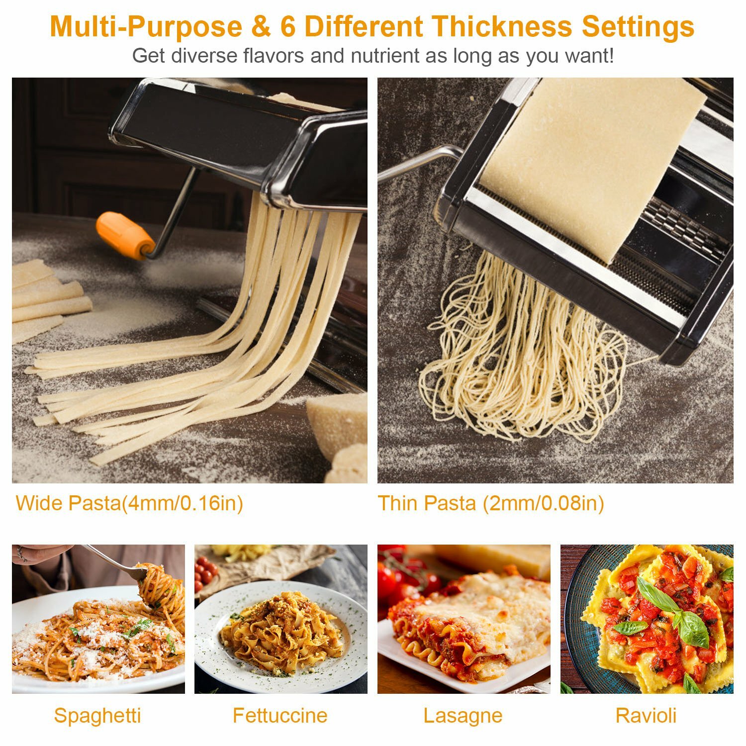Stainless Steel Pasta Maker Thickness Adjustable Noodle Spaghetti