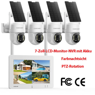 Solar PTZ Überwachungskamera Set Aussen WLAN mit Wireless 7''Monitor Fernanzeige