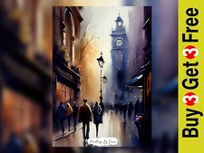 Charming Watercolor London Street Scene Print 5"x7" on Matte Paper - City Life