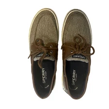 PERFECT!!  Sperry HALYARD Men's 10 Chambray & Chocolate Boat Shoes # STS21489