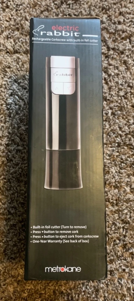 Sacacorchos Eléctrico Recargable Metrokane Conejo con Cortador de Lámina Incorporado - NUEVO Foto 3 de 4