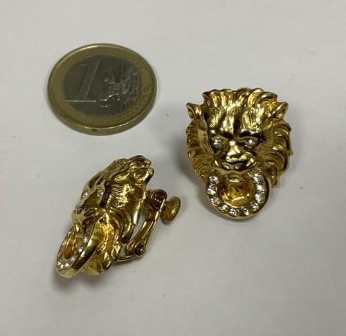 Boucles D’oreilles Clips Vintage Dorées – Motif Lion, Occasion