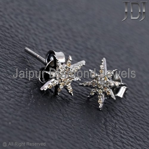Natürlich Pflastern Diamant Ohrstecker 925 Silber Schmuck Minimalist Starburst - Bild 10 von 10