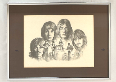 Vintage Beatles 1976 Glen Bamse Pencil Charcoal Drawing Print