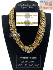 Wholesale Bulk 316L Stainless Steel Figaro Chain 16, 18, 20, 24 inches Necklace