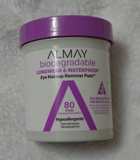 New Almay Biodegradable Longwear  Waterproof Eye Makeup Remover Pads 80 Pads