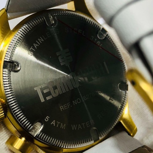 TechnoSport Gold Ion Stainless Steel Large Dial Chronograph White Leather Watch - Picture 6 of 12