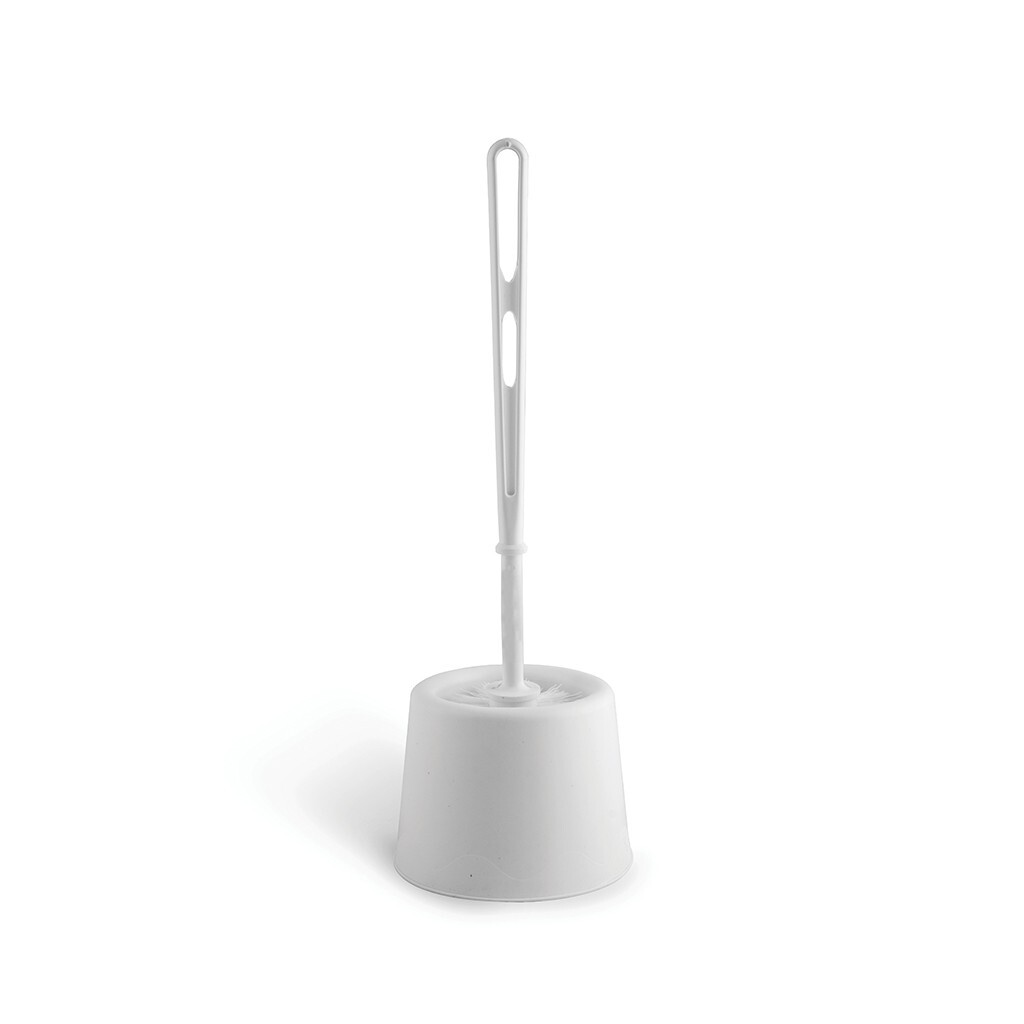 White Plastic Open Toilet Brush And Holder / Bowl