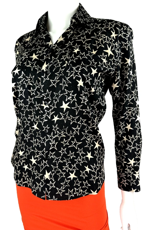 $1K Saint Laurent Nuevo 4 US 40 IT S Negro Estampado de Estrellas Seda Blusa Vestido Top Pasarela Foto 3 de 4