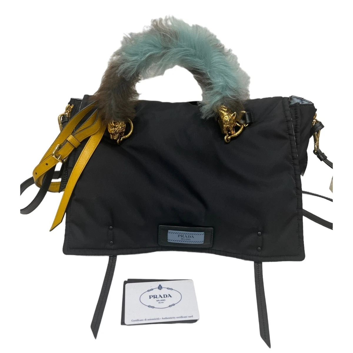 Prada Convertible Flap Tote Tessuto/Saffiano Medium Nero Black in Nylon/Leather  with Gold-Tone - US