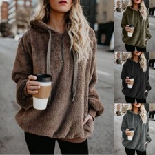 Womens Warm Teddy Bear Fleece Hoodie Ladies Jumper Hooded Pullover Sweatshirt