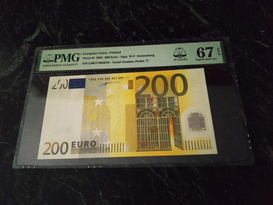 EURO 200 BANKNOTE PMG 67 🇪🇺 NOTE W.DUISENBERG FINLAND 2002 "L" VERY RARE MONEY - Image 3 of 4