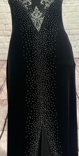 VTG 90’s Dave & Johnny Black Velvet Beaded Meshed Spaghetti Straps Dress 5/6 - Picture 18 of 23