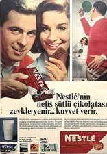 1960s Nestlé Milk Chocolate Vintage Print Ad Couple Mid Century Turkish Magazine