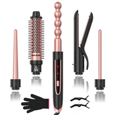 5 in 1 Curling Wand Set, Curling Iron with Curling Brush,Hair Straightener & ...