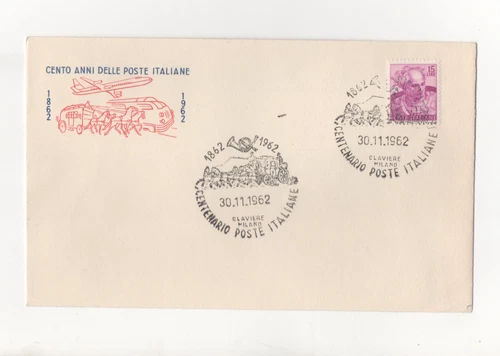 ITALIA - FDC - 1962 - CENTO -ANNI-DELLE-POSTE-ITALIANE-1862-1962-CLAVIERE-MILANO