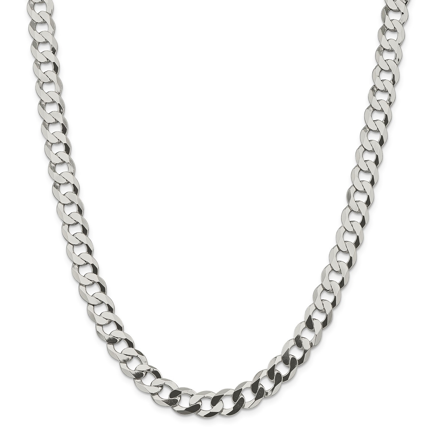 Sterling Silver 9.75mm Close Link Flat Curb Chain w/ Lobster Clasp 18" - 24"