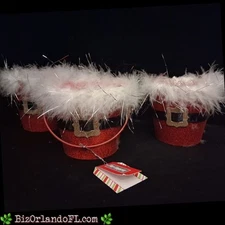 VINTAGE: Pier 1 Festive Santa Belt Buckets with White Fur Trim (Set of 3)