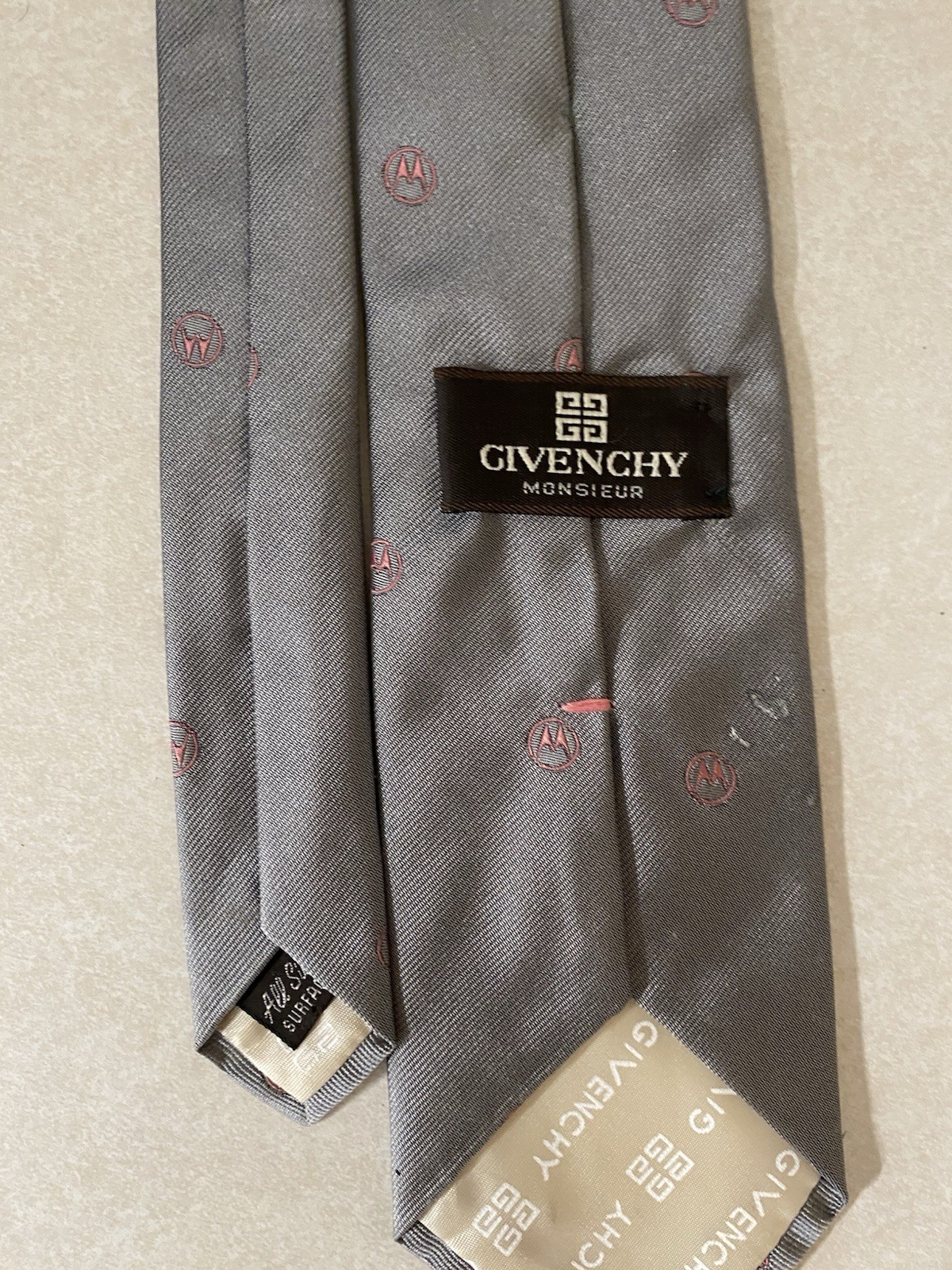 Gray & Pink Logo Pattern Givenchy Monsieur Tie - image 6