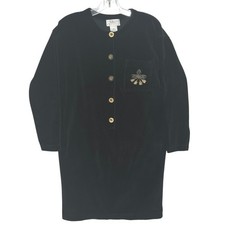 VTG Talbots Velvet Dress Women Black Gold Button Holiday Party Minimalist PM