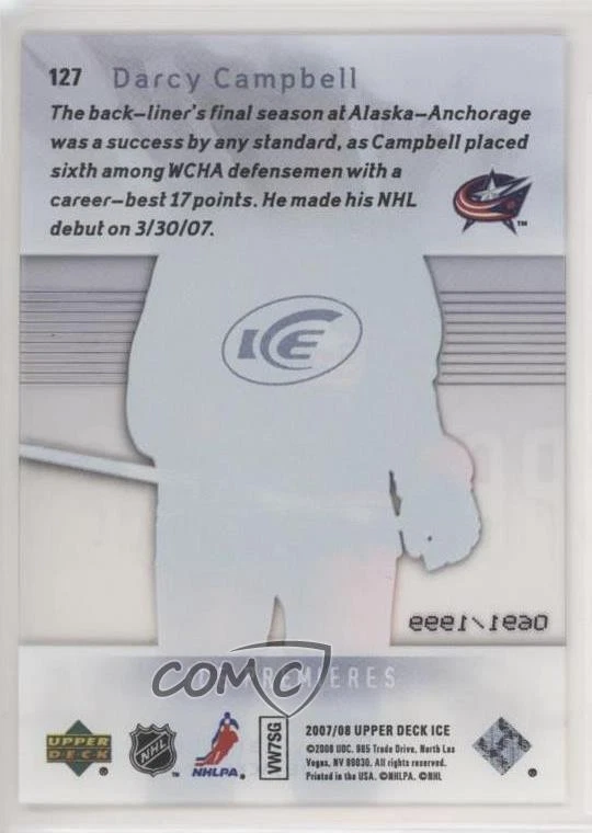 2007-08 Upper Deck Ice Premieres /1999 Level 1 Darcy Campbell #127 Rookie RC - Image 2 of 2