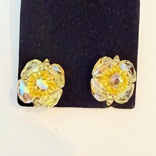 Vintage Vendome Faceted Yellow Glass Beads Clip Back Earrings