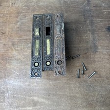 Unique ancien ensemble de serrures de porte à poche en laiton style Eastlake - complet rare