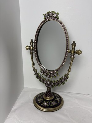 Beautiful Jeweled Two's Company Vanity Mirror Tilting Free Standing Floral