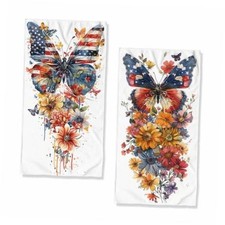 American Flag Butterfly Bath Hand Towels 28"L x 14"W American Flag Butterfly 22